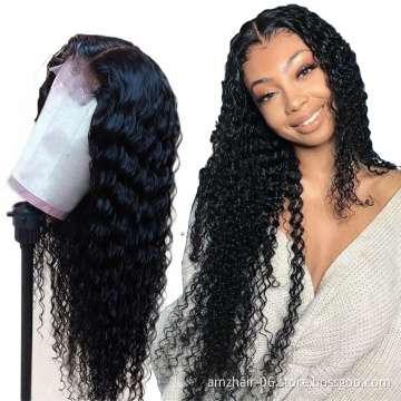 10A Raw Indian Cuticle Aligned Virgin Human Hair Lace Frontal Closure Wig Deep Wave Pre Plucked Full Transparent Lace Front Wig